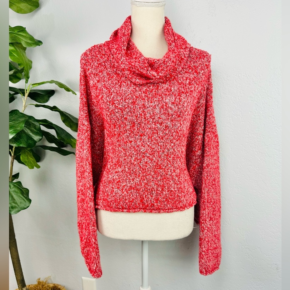 Chelsea and Theodore Marble Cowl Neck Crop Dolman Sleeve Sherpa Sweater Pullover